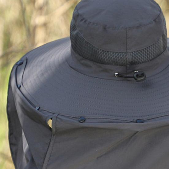 Bucket Hat Lightweight Breathable Water-Repellent Fabric Hiking Hat Adjustable Chin Cord Foldable Neck Guard Sun Hat with 2 Fans
