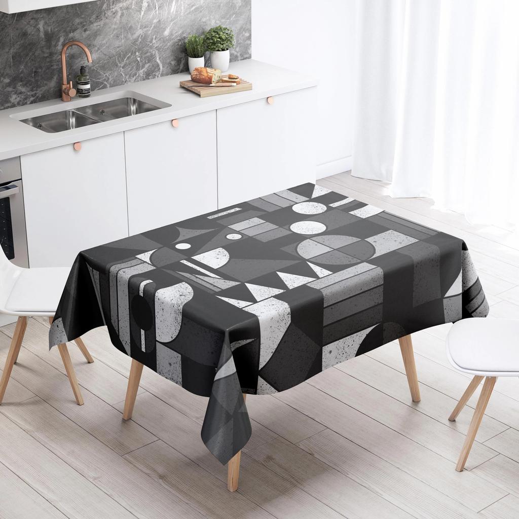 Black and White Geometric Tablecloth Anti-Stain Waterproof Dining Table Home Decor Rectangular Kitchen Fireplace Countertop