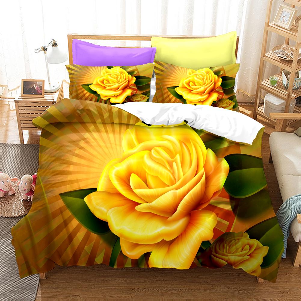 Seturi de lenjerie de pat 3D cu trandafiri, set de husă de pilotă cu față de pernă, lenjerie de pat pentru pat dublu, complet, queen, king