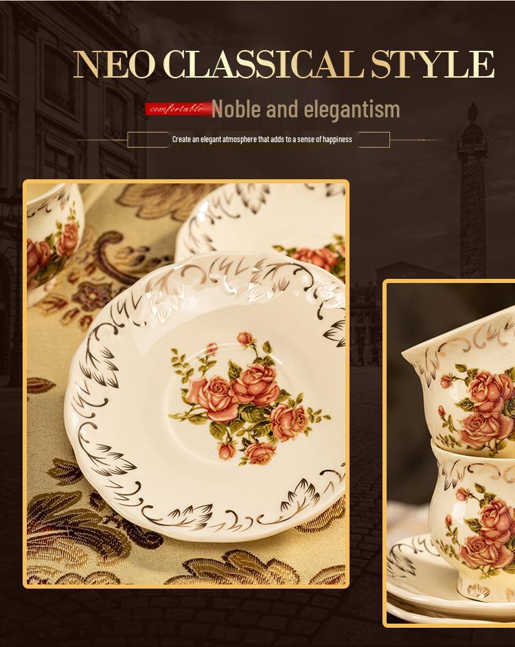 European Floral Tea Cup & Saucer Set with Gold Rim - Light Luxury Afternoon Tea Set for Home Use