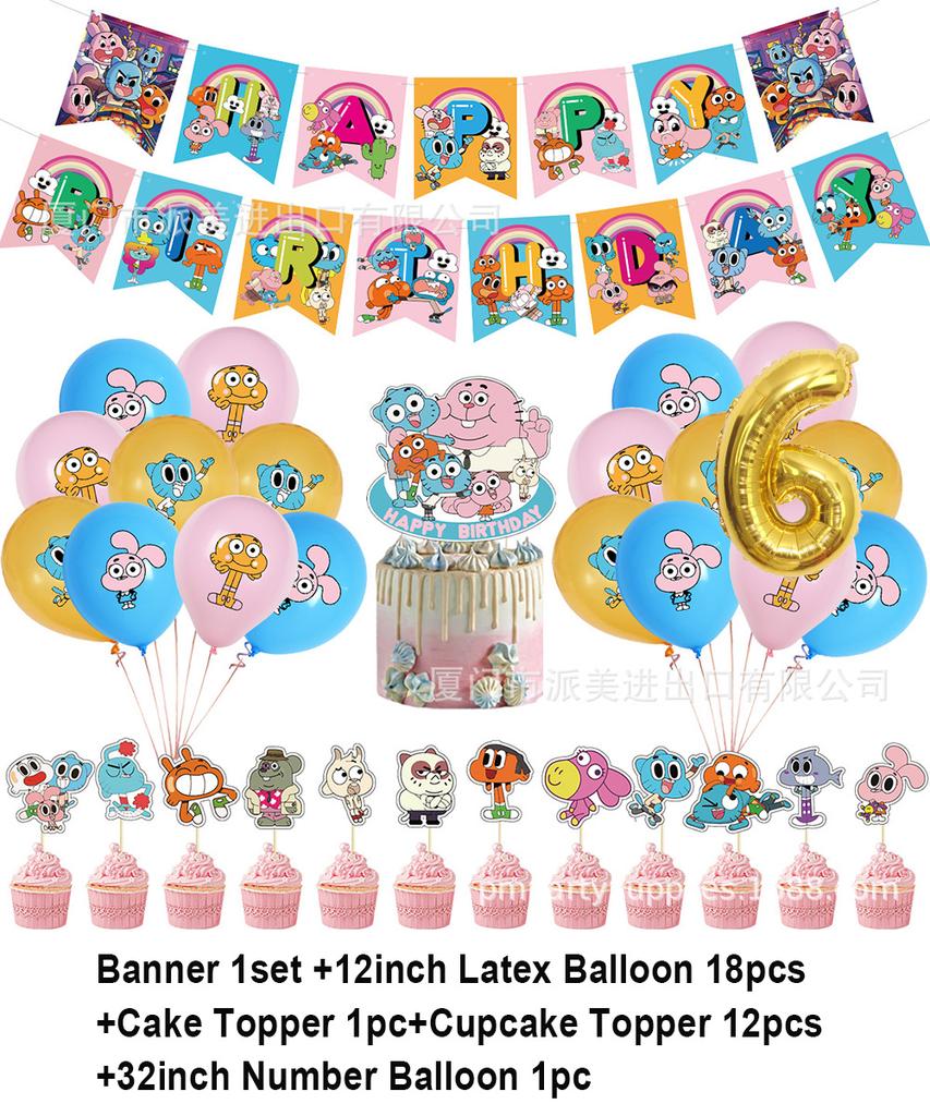 Cartoon Comedy G-Gumball Birthday Party Decorations Colorful Number Balloon Cake Topper Amazing World Party Supplies Kid Gifts