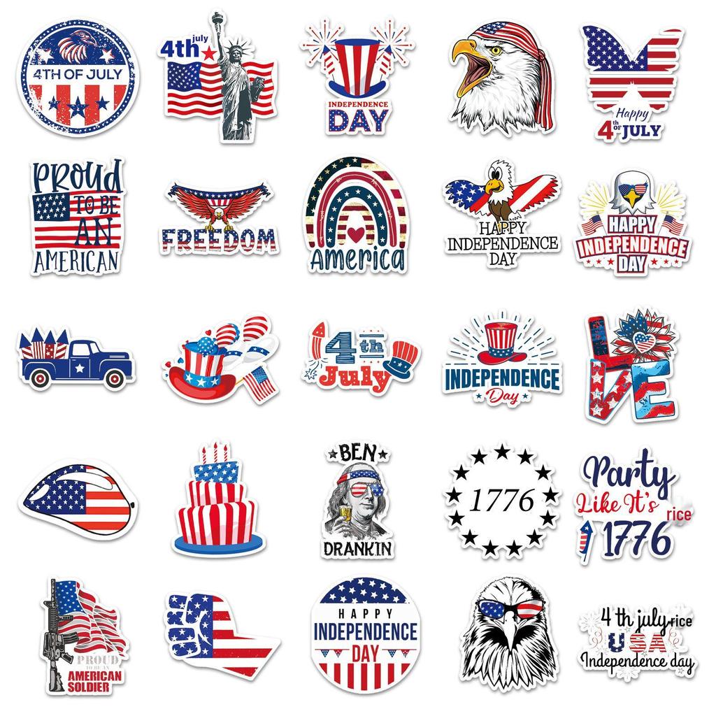 50 Sheets of American Independence Day Creative Waterproof Journal Stickers