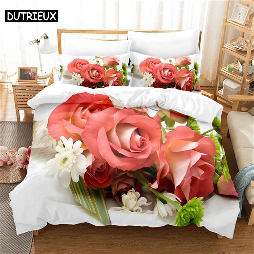 Luxury Red Rose Queen Bedding Set Duvet Cover Set Bedding Comforter Bedding Sets Bed Linen King Size Duvet Cover Bedding Set