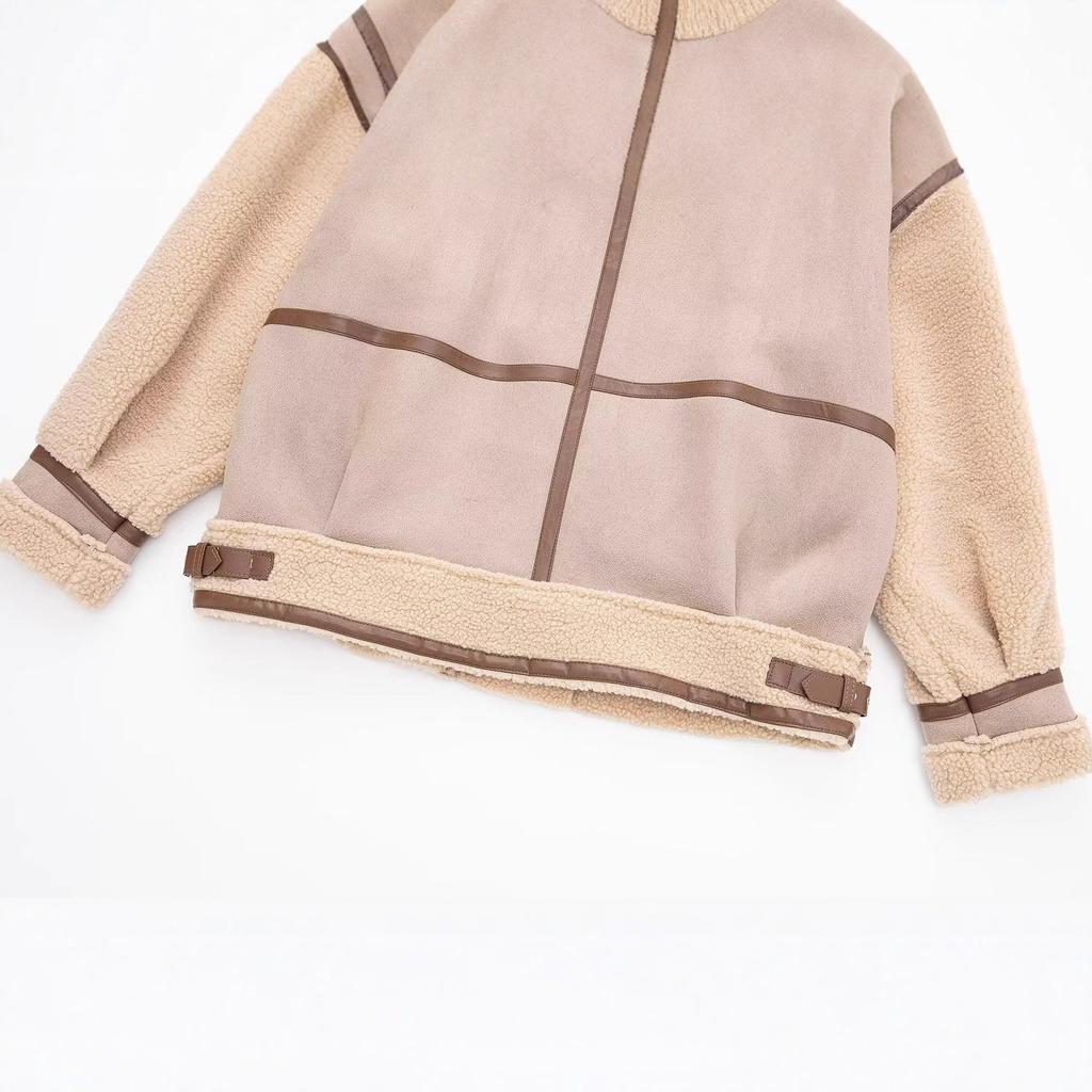 Women's Clothing Popular Color Matching Locomotive Style Fur Integrated Jacket