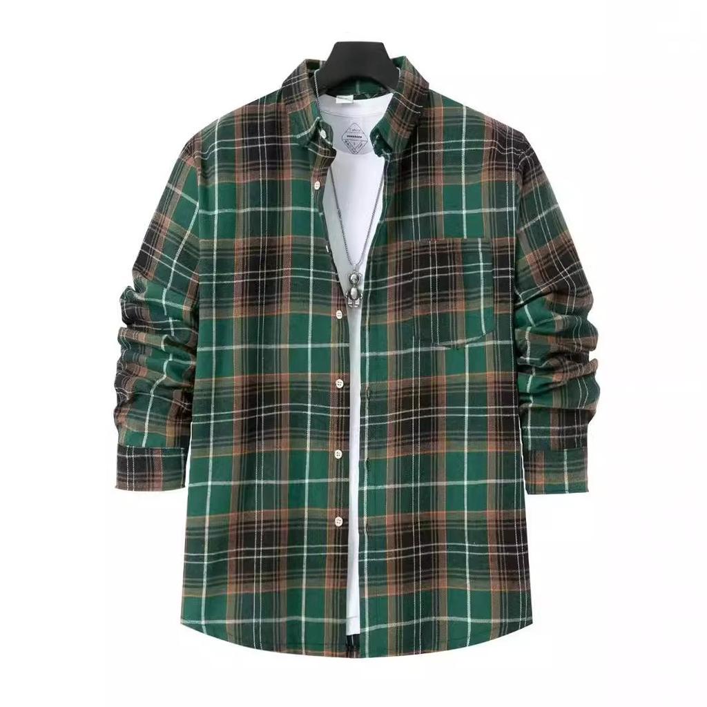 Autumn European and American Fashion Men's Brushed Thin Plaid Long-sleeved Light Mature Casual Shirt