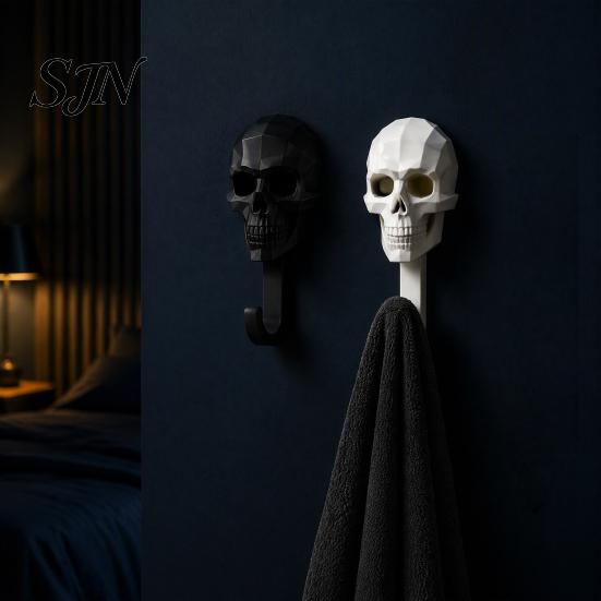 Halloween-Thema Wanddekoration Totenkopf Haken, 3D-gedruckter Gotischer Dekorativer Klebe-Schlüsselhakenhalter, Montierter Aufbewahrungs-Organizer für Zuhause Schlafzimmer Badezimmer