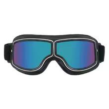 Vintage Pilot Motorcycle Goggles UV400 Windproof Scratch Resistant PC Lens with Leather Trim for Open Face Helmet