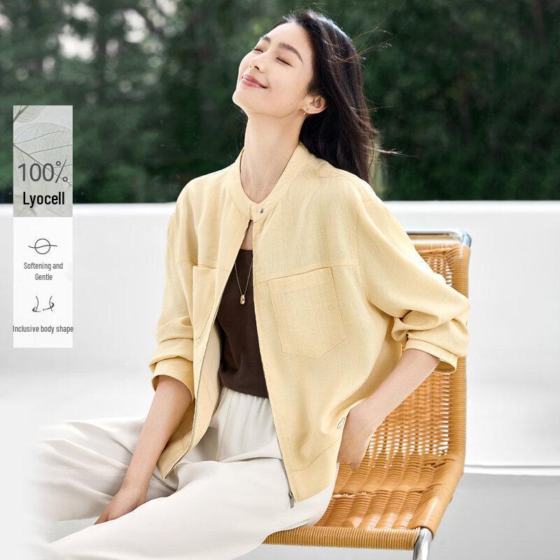 IHIMI Women s 100% Lyocell Round Neck Lightweight Jacket XL