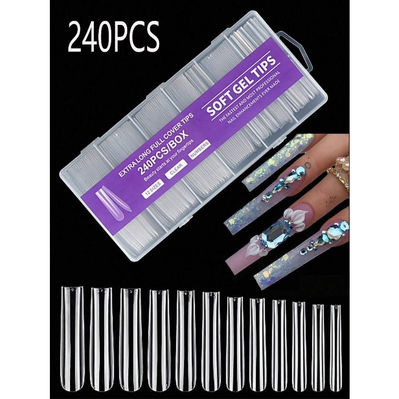 240pcs Transparent Acrylic False Nail Tips Set, 12 Sizes French Manicure Artificial Nails, For DIY Home Nail Salon Press-On Nails, Nail Art Supplies