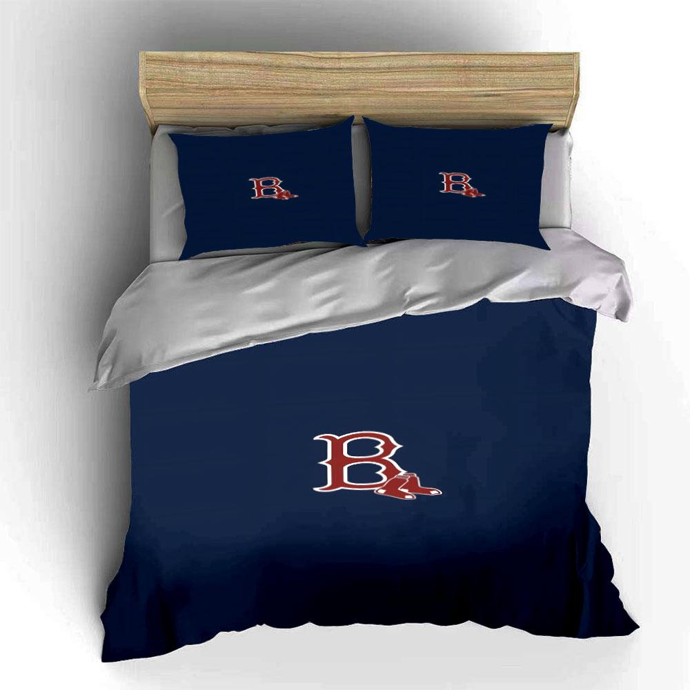 "Red Sox Logo On Navy Blue Background" Print Bedding Set Duvet Cover Pillowcases (1* Duvet Cover 2* Pillowcases Do Not Include Comforter)