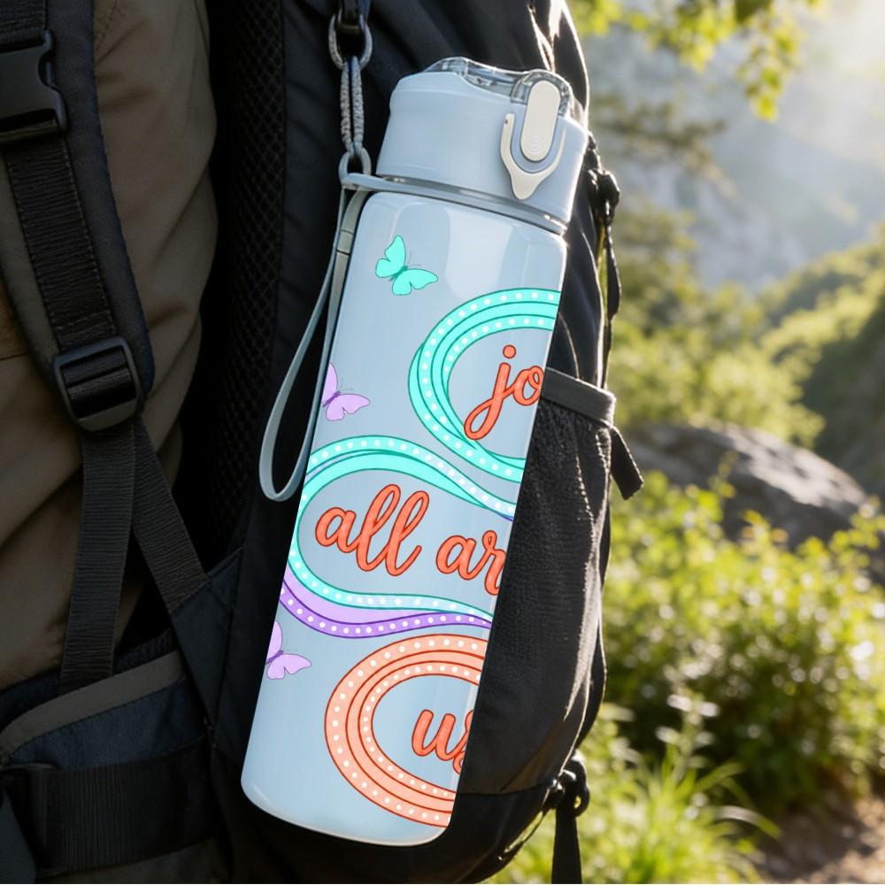 1PC My Joy All Around Us Swirl Art 750ml Color Plastic Sports Water Bottle Leakproof Flip Straw Lid Suitable for Sports Office Home Use