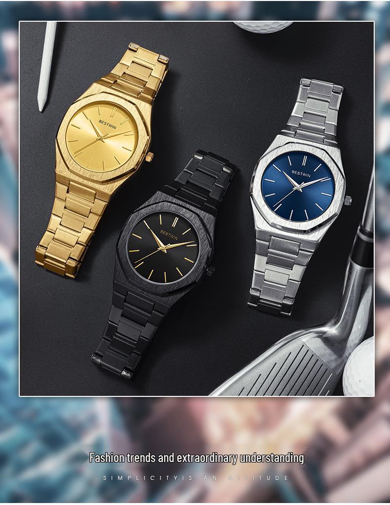 BESTWIN Men's Waterproof Quartz Watch with Butterfly Double Snap Closure