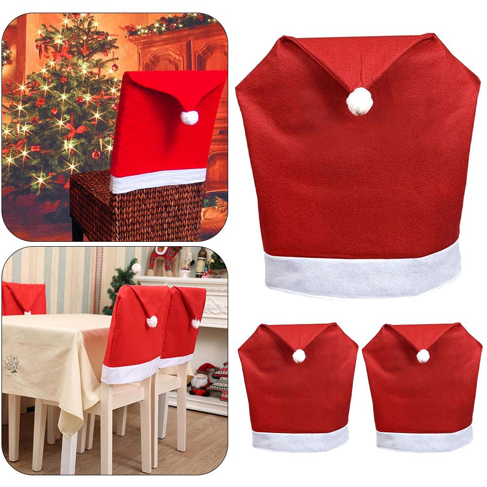 3Pcs Christmas Dining Chair Cover Santa Claus Hat Chair Slipcover for Xmas Home Decor