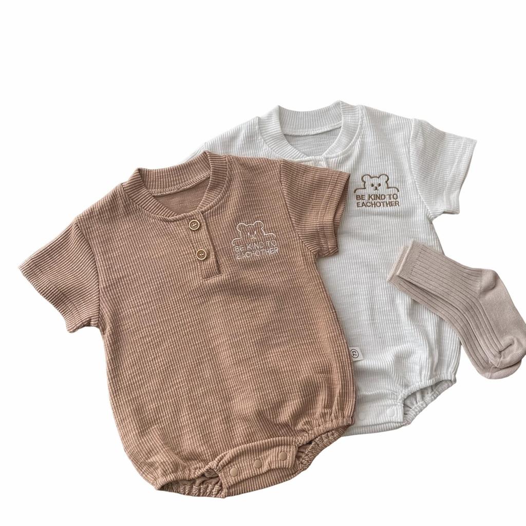 Baby Ribbed Cotton Short Sleeve Onesie for Boys and Girls - Breathable, Summer Bodysuit with Snap Crotch