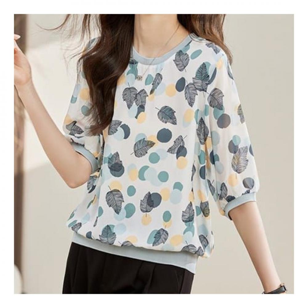 Navava Flower DoT Round Neck 5 Sleeve T shirT nT1651