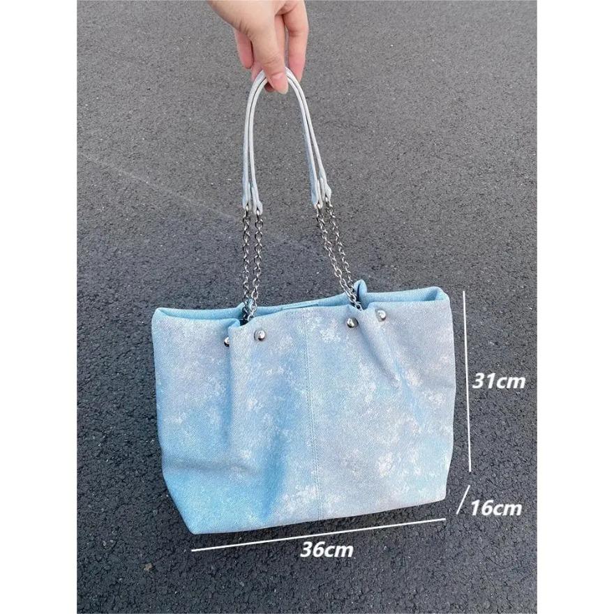 Casual Blue Leather Shoulder Bags Classic Large Capacity College Students Tote Bags High Quality Women's Handbags for Commuting
