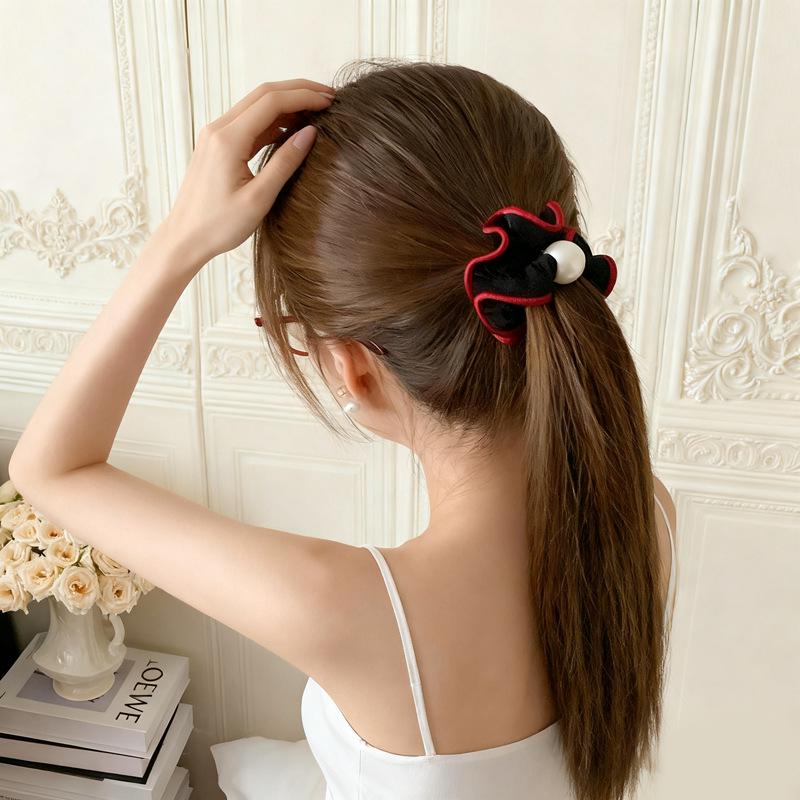 Korean Retro Pearl Hair Tie: Non-Damaging Wood Ear Style for Low Ponytails