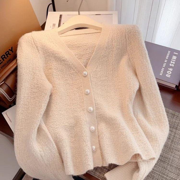 

Жіночий червоний в язаний кардиган у французькому стилі – Осінньо-зимовий модний светр-пальто з акцентом на талії S (45-50 kg) білий