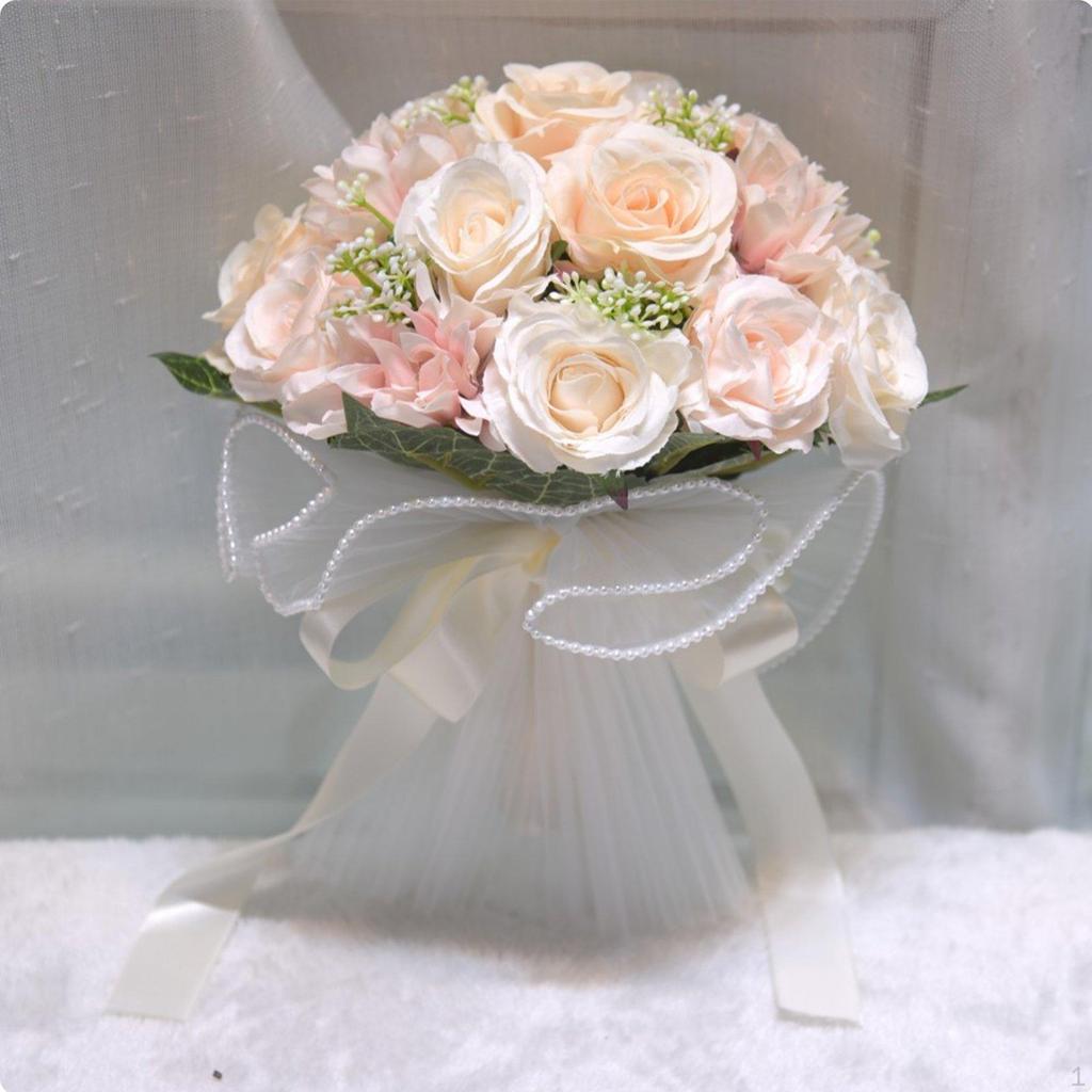 Artificial Bridal Bouquet Korean Style Wedding Photo Prop Event Decor for Brides Milky White