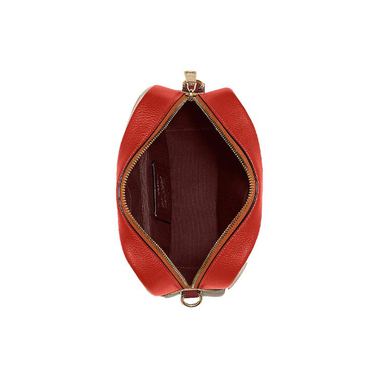 New COACH Dempsey Canvas With Leather Camera Bag, Crossbody Bag, Shoulder Bag Women's Orange & Brown Monogram 1912-IMQZV