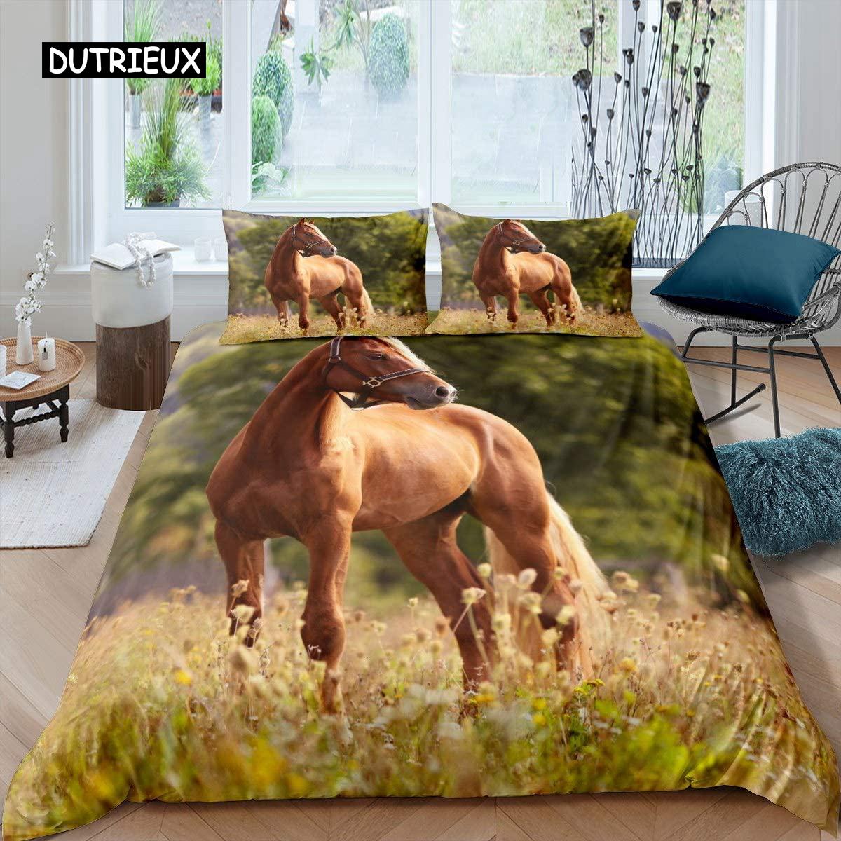 

Пододеяльник с изображением лошади, коричневый комплект постельного белья Horse Lover, покрывало из микрофибры для подростков, покрывало для взрослых Queen EU single(135x200cm)