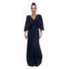 Women Wedding Guest Maxi Dress Flowy A Line High Waist V Neck Batwing Sleeve Pleated Chiffon Dress
