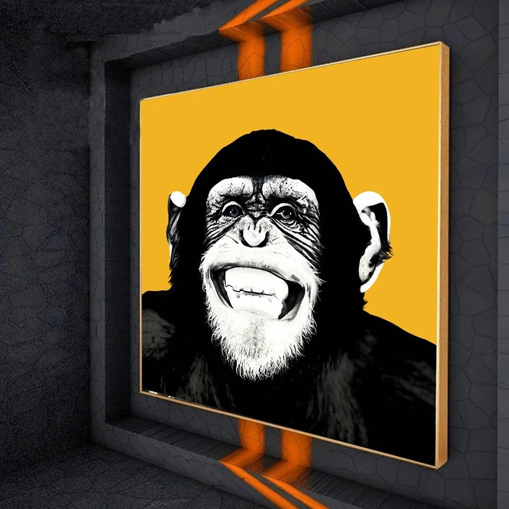 Colorful Gorilla Monkey Chimpanzee Earphones Art Canvas Wall Art Fun Animal Canvas Painting Living Room Home Decoration