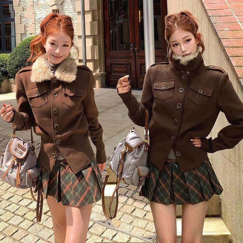 Women s Elegant Suede Collar Coat - Early Spring 2026 Collection S