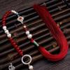 Bright Red Long Tassel Hanfu Necklace - Ethnic Style Yinglu Accessories for Women