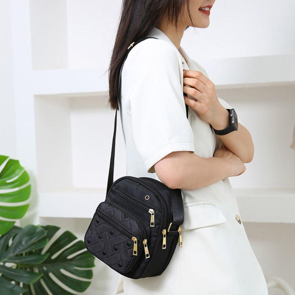 Four-layer Shoulder Bag Nylon Small Phone Bag Portable Zipper Crossbody Bag  Storage Bag