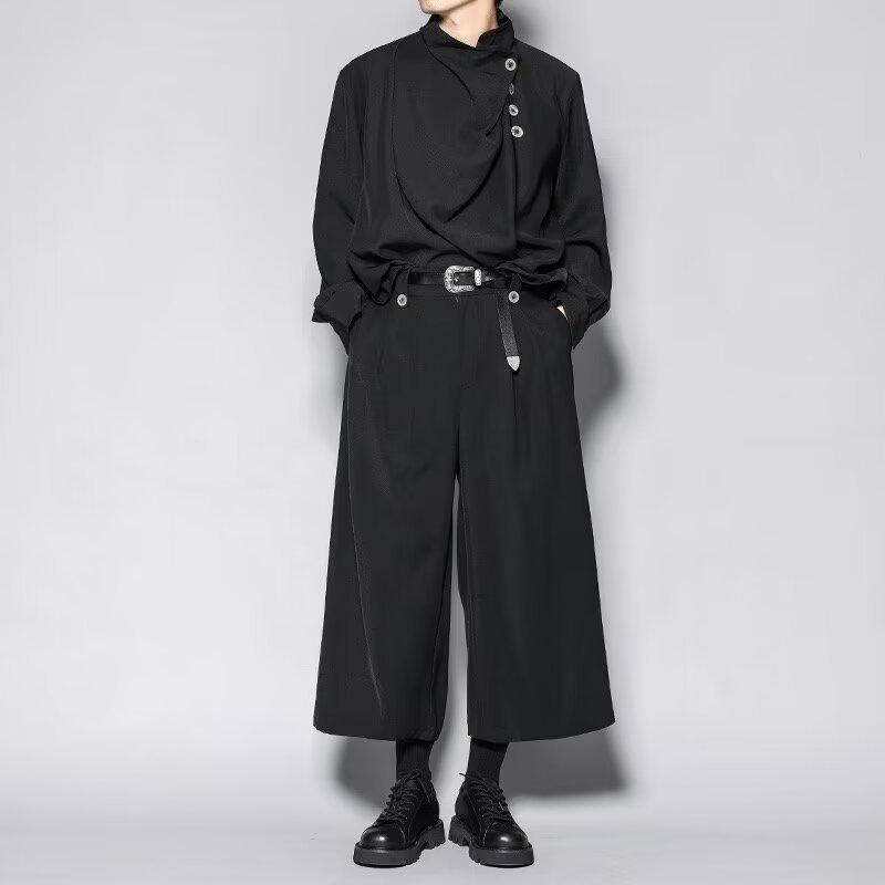 Men's Retro French-Style Stand-Up Collar Irregular Shirt