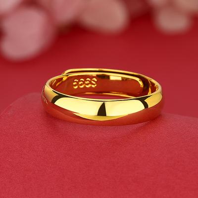 Gold AU999 Plain Wedding Band, Adjustable Open Ring Couples, Minimalist Stackable Ring Women & Men, Fine Jewelry