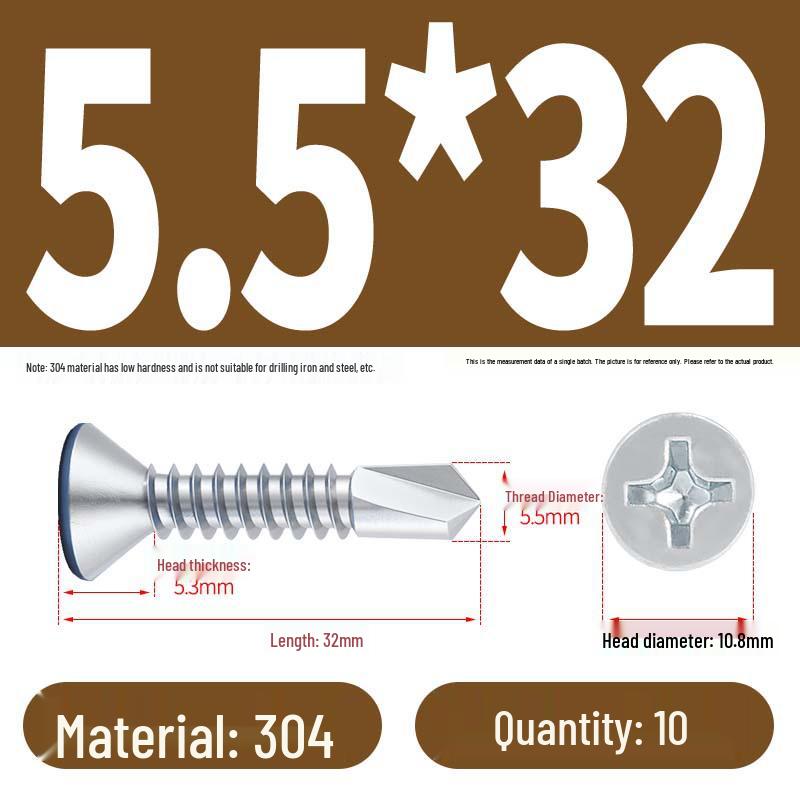 Phillips Flat Head Blue Zinc Plated Stainless Steel Self-Drilling & Self-Tapping Screws M3.9-M5.5