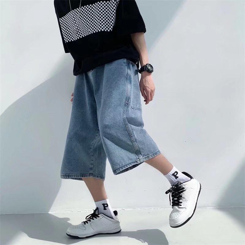 Cargohose mit mehreren Taschen Sommer Kurze Jeans Reithose Hip Hop Streetwear Baggy Denim Shorts Lässige Caprihose mit weitem Bein