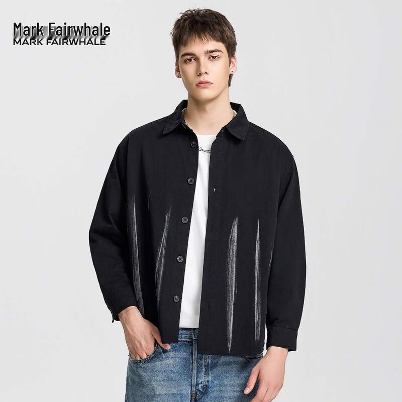 Mark Fairwhale Men's Loose Fit Printed Long Sleeve Casual Shirt