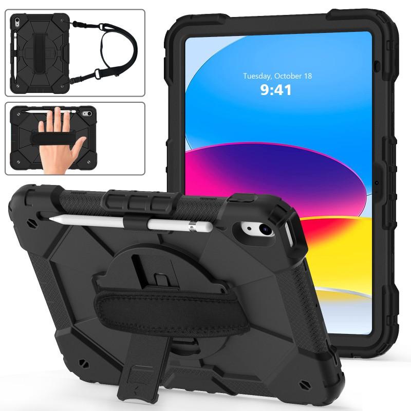 Silicone Protective Case With Wrist Strap IPad 10th Gen 10.9 Inch Rotating Stand Shockproof Anti-Slip Cover