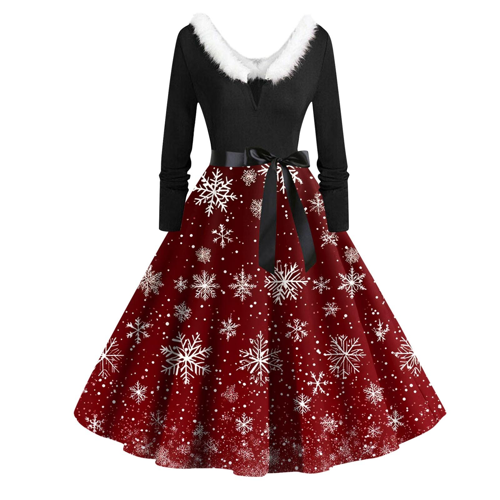 

Женская мода с круглым вырезом, повседневные тонкие рождественские платья с длинным рукавом и принтом XXXL красный