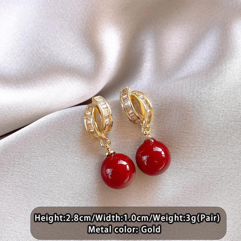 

Wine red Imitation Pearl Pendant Gold Color Zircon Earrings 2026 New Jewelry Elegant Luxurious Accessories For Women s Parties