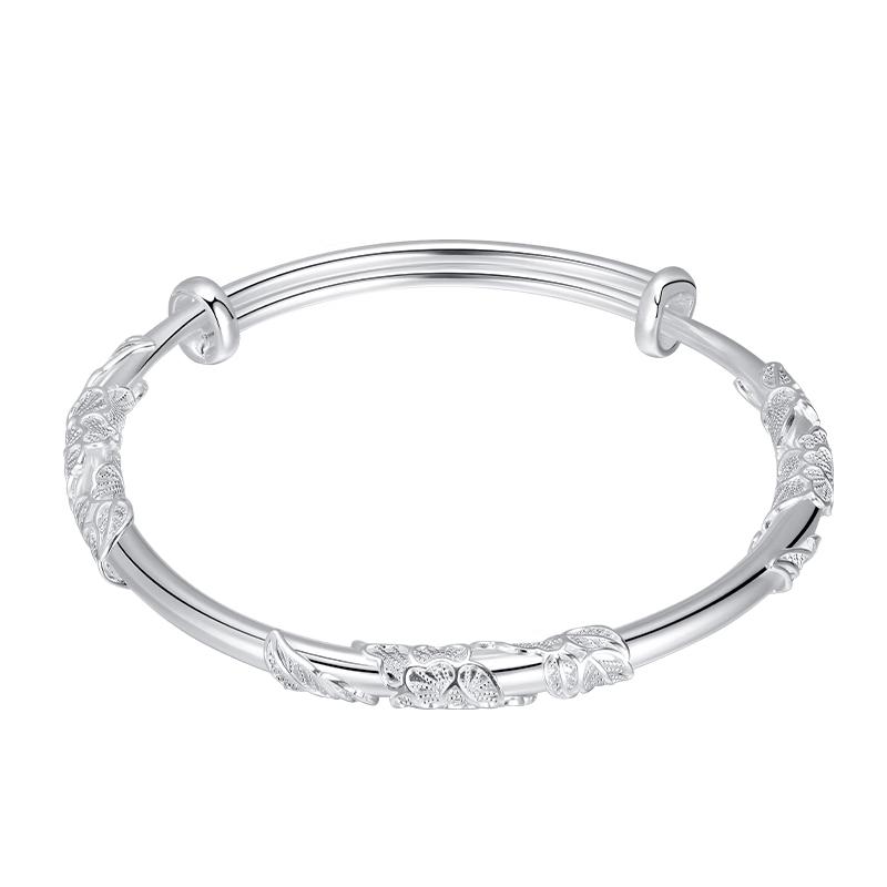 999 Sterling Silver Floral Solid Bracelet Rose Gift Box