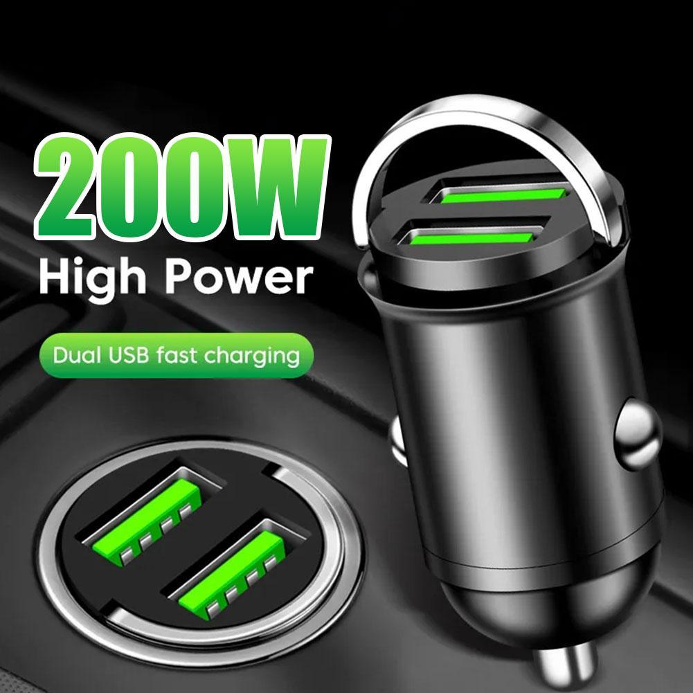 200W Mini Dual Ports USB Car Charger Lighter Fast Charging Car Phone Charger Adapter For IPhone 13 12
