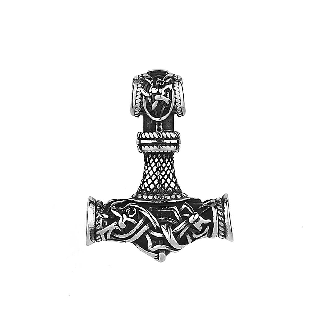 Norse Vikings Stainless Steel Thor's Hammer Mjolnir Scandinavian Rune Amulet Necklace Chain Vegvisir Anchor Pendant Male Jewelry