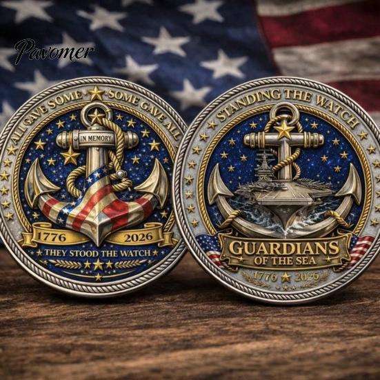 Moneta Souvenir Rotonda Challenge Coin Guardiani del Mare, Stavano di Guardia Moneta da Collezione Incisa su Entrambi i Lati Regalo per Veterano della Marina
