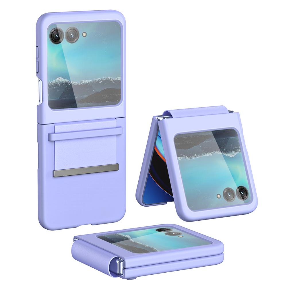 

Для Motorola Razr 40 Ultra 5G Чехол для телефона из искусственной кожи + жесткого ПК с выдвижным ремешком и защитой шарнира Purple