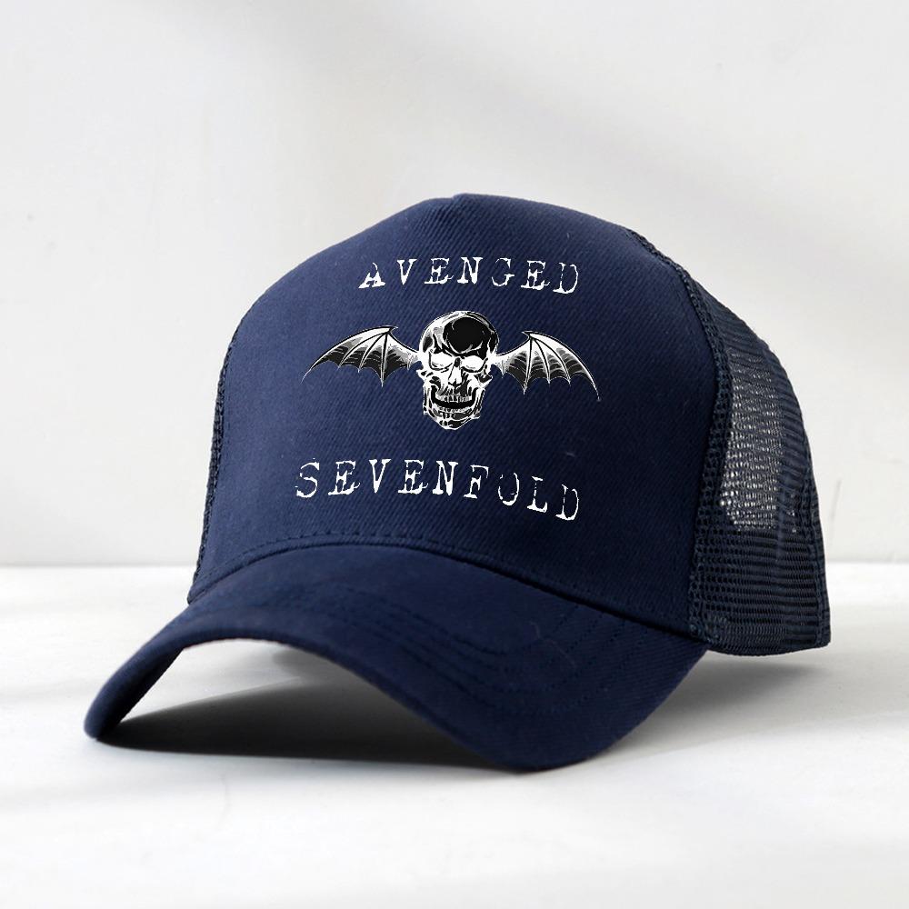 Unisex Avenged Sevenfold Bedruckte Hüte Sommer Netz atmungsaktiv Trucker-Kappe Heavy Metal Band Totenkopf Baseballkappe Verstellbar