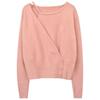 Korean Autumn Chi Design Sense Irregular Fake Two-piece Three Button Waist Knitted Sweater Top