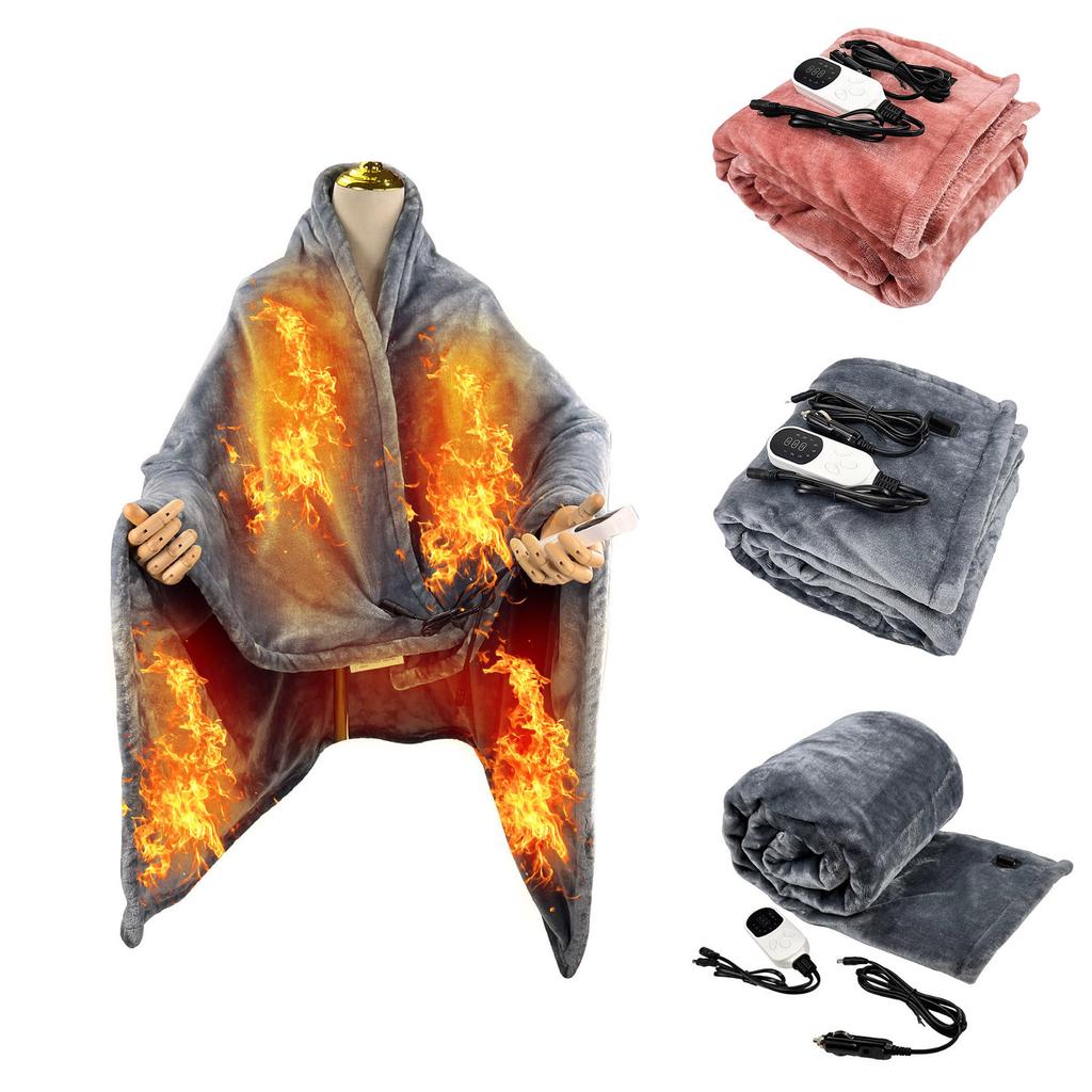 WarmSky Car Heated Blanket 40×30inch 100*75CM Plush Flannel Electric Throw with 9-Level Temperature Settings 8-Hour Auto