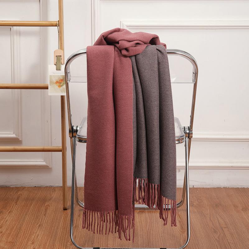 Double-Sided Women's Wool and Cashmere Scarf - Warm, Thickened Shawl for Autumn/Winter