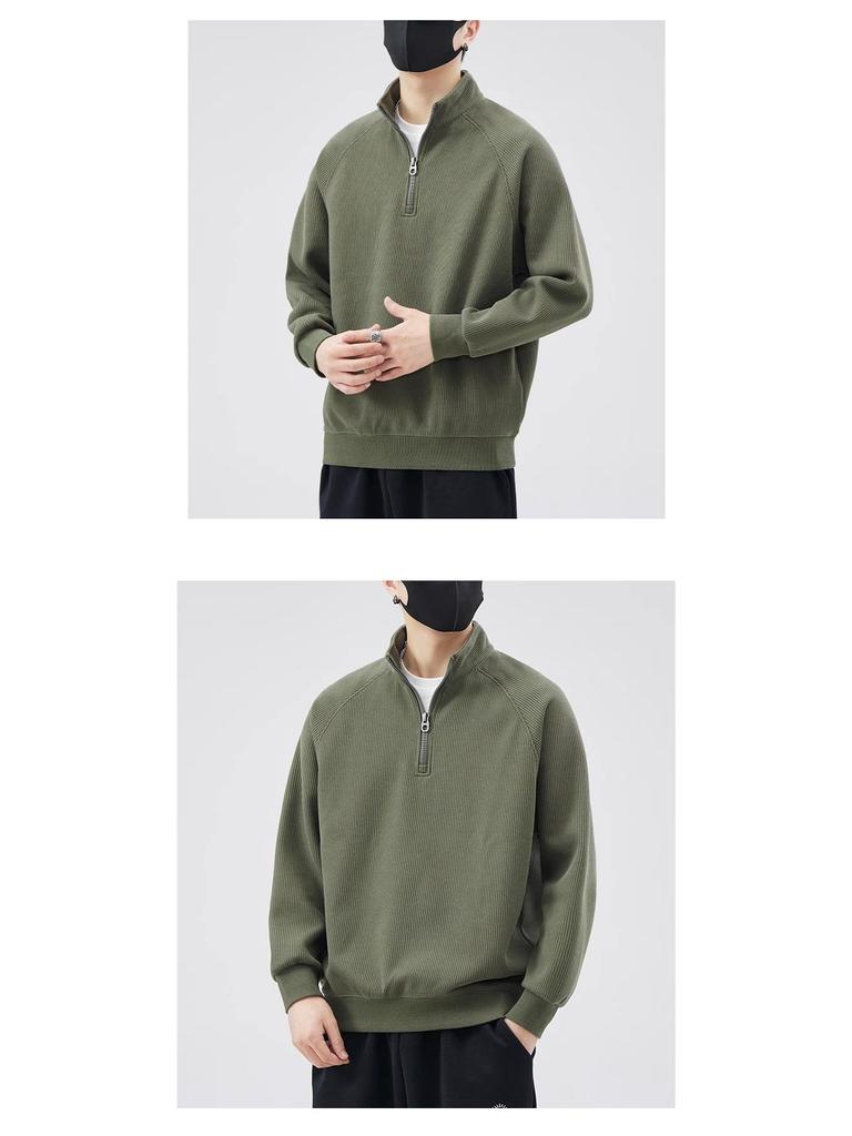 Men's Trendy Half-Zip Stand Collar Hoodie - Spring/Autumn Loose Fit Pullover