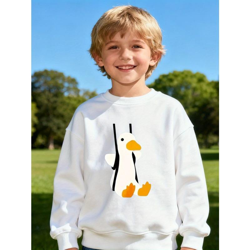 European sizes Kids  Duck Print Crewneck Sweatshirt - Soft Long Sleeve Pullover with Cute Duck Graphic 110