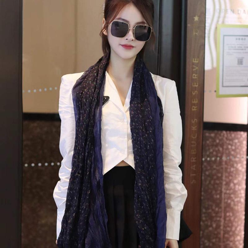 Trendy přechodová bavlněno-lněno-hedvábná šála/šátek pro ženy - Ochrana proti slunci a oboustranné použití pro všechna roční období